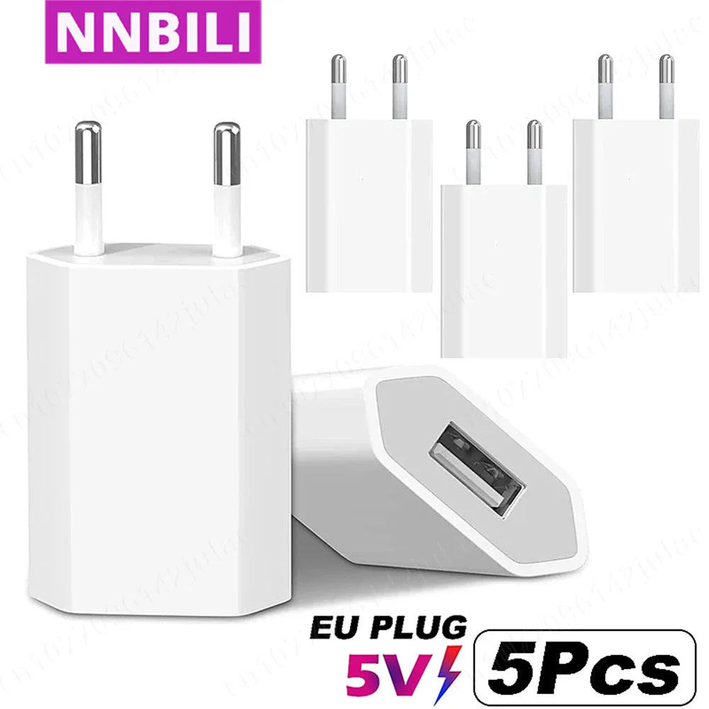 1-5Pcs Universal 5V 1A EU Plug USB Wall Phone Charger